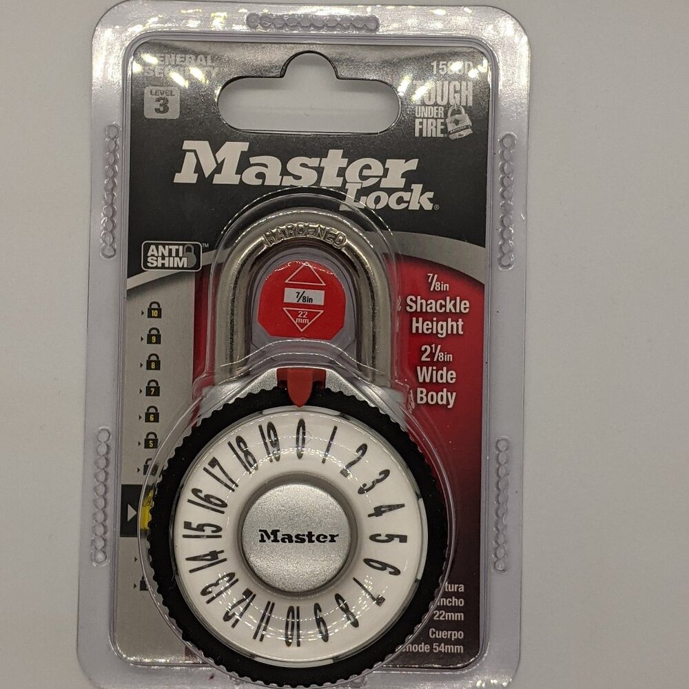 Master Lock 1588D Magnification Combination Dial Padlock 7/8" Shackle White